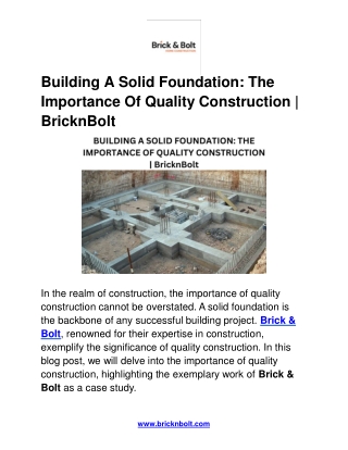 Building A Solid Foundation: The Importance Of Quality Construction | BricknBolt