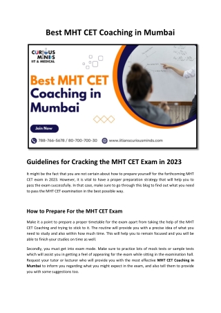 Best MHT CET Coaching in Mumbai