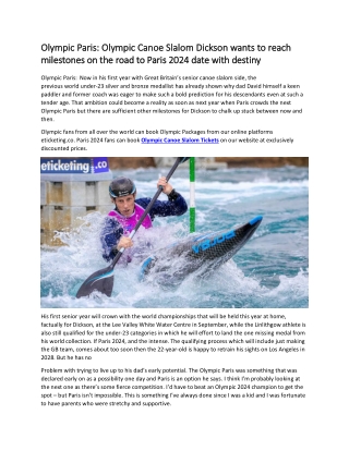 Olympic Paris  Olympic Canoe Slalom Dickson wants to reach milestones on the road to Paris 2024 date with destiny