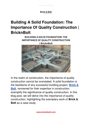 Building A Solid Foundation: The Importance Of Quality Construction | BricknBolt