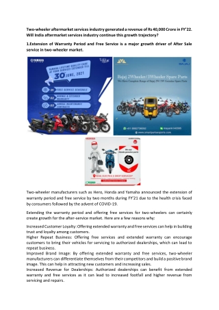 India Two-Wheeler Aftermarket Services Industry Outlook to 2027