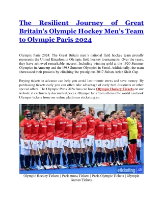 The Resilient Journey of Great Britain’s Olympic Hockey Men’s Team to Olympic Paris 2024