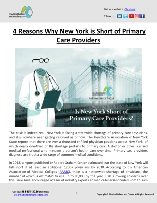 4 Reasons Why New York is Short of Primary Care Providers