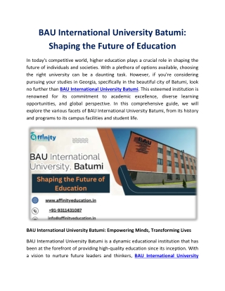 BAU International University Batumi: Shaping the Future of Education