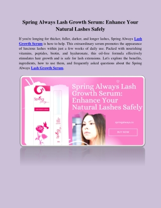 Spring Always Lash Growth Serum: Enhance Your Natural Lashes Safely