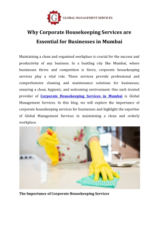 Why Corporate Housekeeping Services are Essential for Businesses in Mumbai