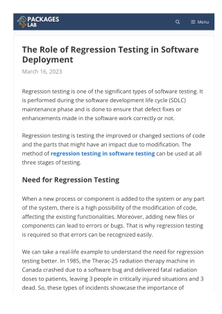 The Role of Regression Testing in Software Deployment