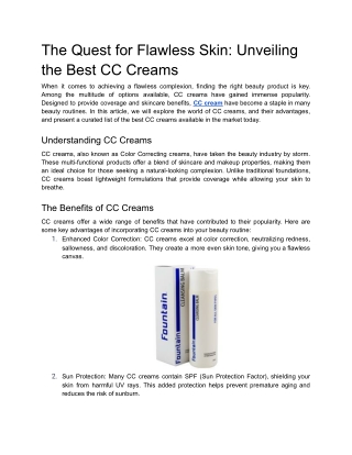 The Quest for Flawless Skin_ Unveiling the Best CC Creams