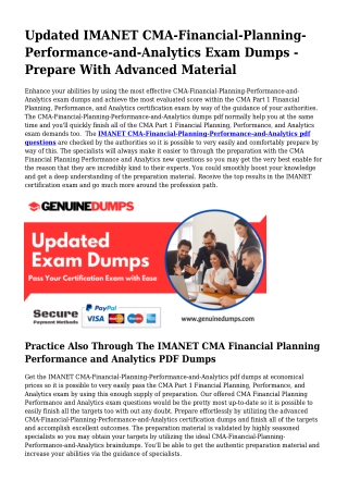 CMA-Financial-Planning-Performance-and-Analytics PDF Dumps - IMANET Certificatio