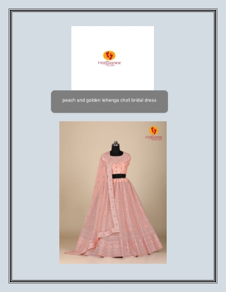 peach and golden lehenga choli bridal dress