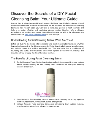 Discover the Secrets of a DIY Facial Cleansing Balm_ Your Ultimate Guide