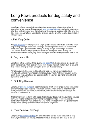 Long Paws products for dog safety and convenience