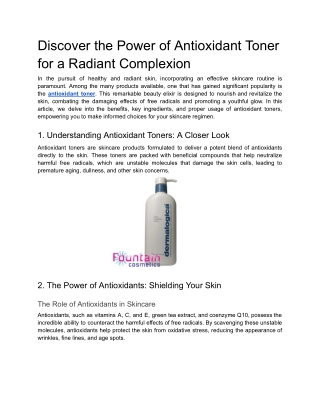 Discover the Power of Antioxidant Toner for a Radiant Complexion