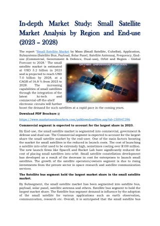 In-depth Market Study - Small Satellite Market Analysis by Region and End-use