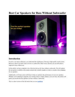 Best Car Speakers for Bass Without Subwoofer
