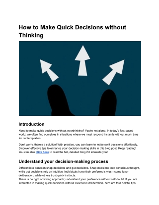 How to Make Quick Decisions without Thinking