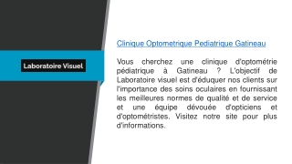 Clinique d'optométrie pédiatrique de Gatineau Laboratoirevisuel.ca