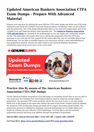 CTFA PDF Dumps To Quicken Your American Bankers Association Journey