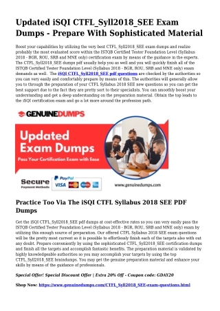 CTFL_Syll2018_SEE PDF Dumps - iSQI Certification Made Quick