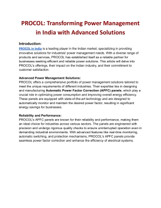 PROCOL: Transforming Power Management in India with Advanced Solutions