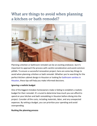 What are things to avoid when planning a kitchen or bath remodel