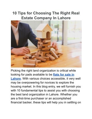 10 Tips for Choosing The Right Real Estate Company In Lahore