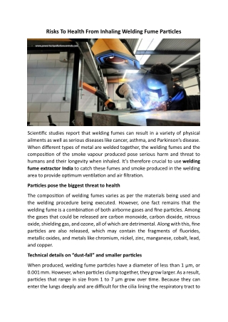 Risks To Health From Inhaling Welding Fume Particles