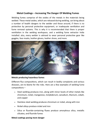 Metal Coatings – Increasing The Danger Of Welding Fumes