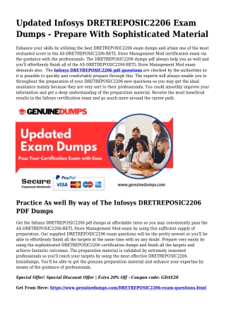 DRETREPOSIC2206 PDF Dumps - Infosys Certification Produced Uncomplicated