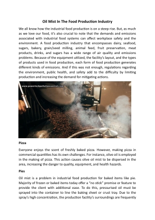 Oil Mist In The Food Production Industry