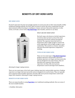 BENEFITS OF DRY HERB VAPES