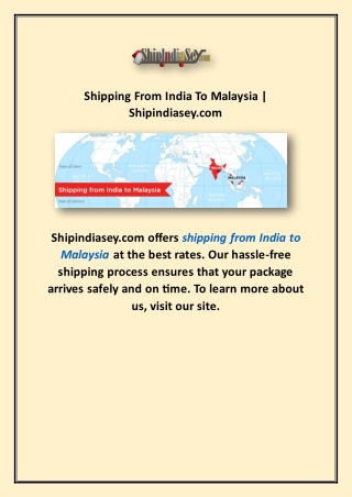 Shipping From India To Malaysia | Shipindiasey.com