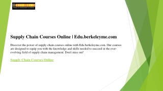 Supply Chain Courses Online  Edu.berkeleyme.com