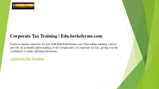 Corporate Tax Training  Edu.berkeleyme.com