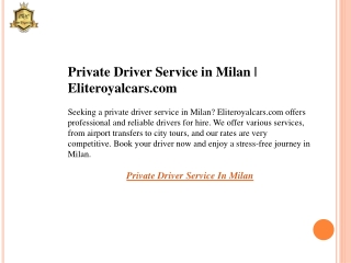 Private Driver Service in Milan  Eliteroyalcars.com