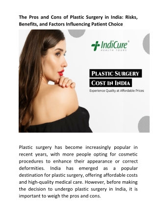 The Pros and Cons of Plastic Surgery in India