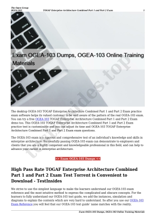 Exam OGEA-103 Dumps, OGEA-103 Online Training Materials