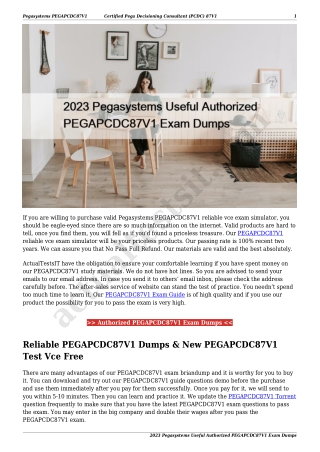 2023 Pegasystems Useful Authorized PEGAPCDC87V1 Exam Dumps