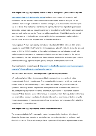 Immunoglobulin A (IgA) Nephropathy Market is Likely to Upsurge USD 4,318.00 Million by 2028