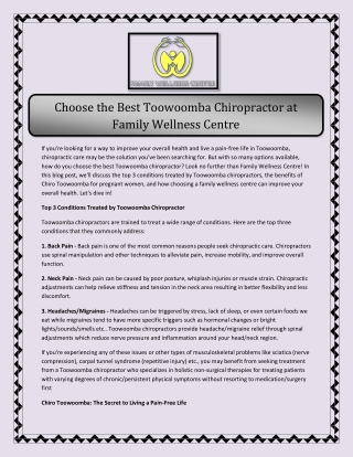 Choose The Best Toowoomba Chiropractor At Family Wellness Centre