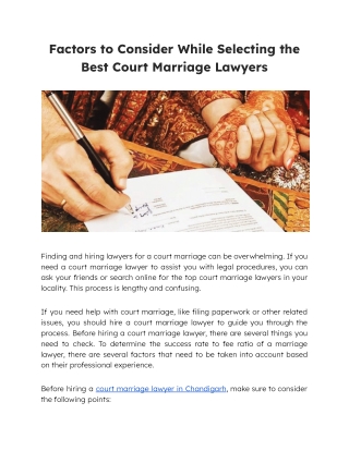 Factors to Consider While Selecting the Best Court Marriage Lawyers