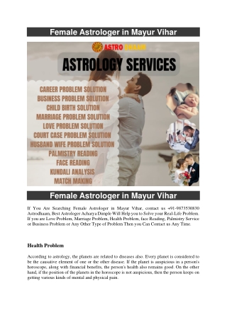 Female Astrologer in Mayur Vihar  91-9873530830