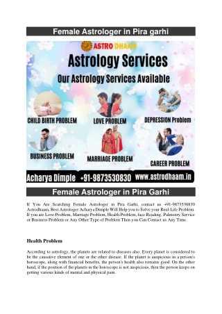 Female Astrologer in Pira Garhi  91-9873530830