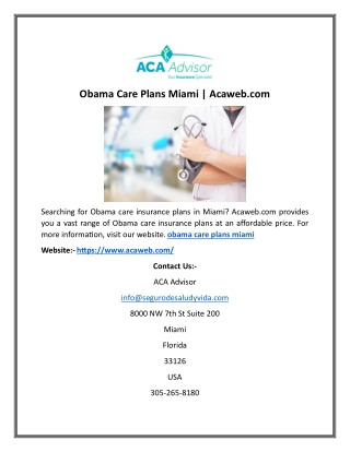 Obama Care Plans Miami | Acaweb.com