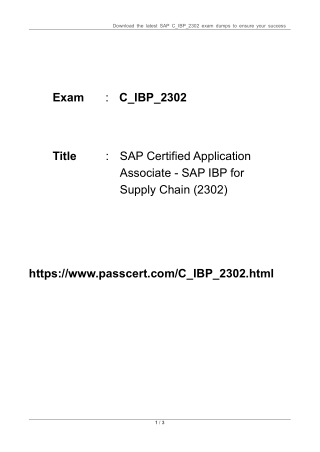 SAP IBP for Supply Chain (2302) C_IBP_2302 Dumps