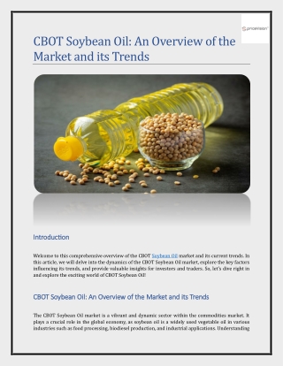 CBOT Soybean Oil: An Overview of the Market and its Trends