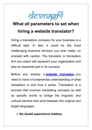 What all parameters to set when hiring a website translator?