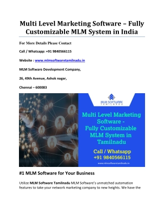 Multi Level Marketing Software – Fully Customizable MLM System in India