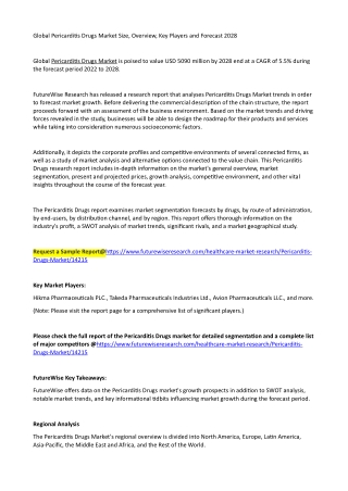 Global Pericarditis Drugs Market Size, Overview, Key Players and Forecast 2028