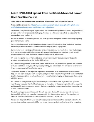 SPLK-1004 Splunk Core Certified Advanced Power User